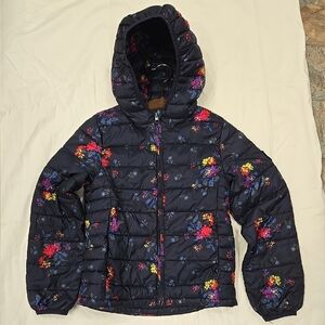GAP Kids Girls Navy Blue And Floral Puffer Jacket Size 3M